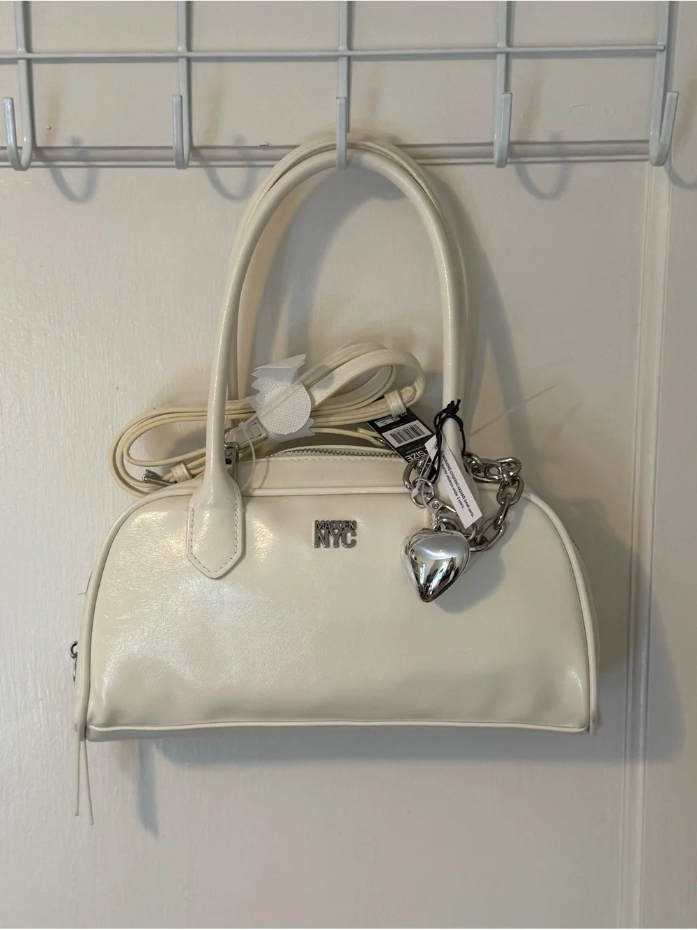 Madden NYC White East West Bowler Satchel Bag NWT